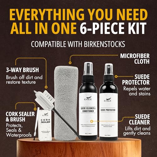 5-in-1 Sandal & Clog Cleaning Kit – Compatible with Birkenstocks – Suede & Nubuck Cleaner, Protector Spray, Cork Sealer & 3-Way Brush – Safe for Leather, Suede, Nubuck & Cork Footbeds4