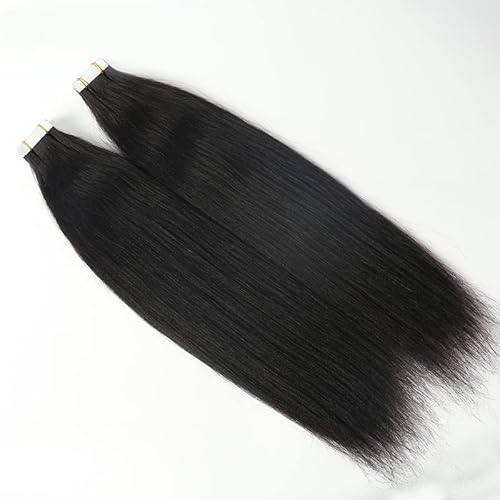 Yaki Straight Tape In Hair Extensions For Black Women Real Human Hair Double Sided Seamless Pu Tape In Hair Extensions #1B 20Inch Light Yaki Invisible Skin Weft Remy Hair Extensions 20Pcs 50G/Set #TOP3