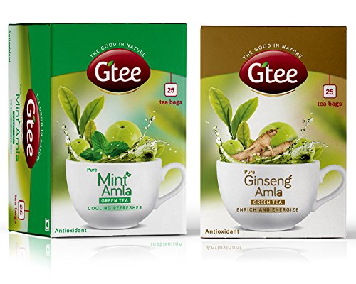 GTEE Green Tea Bags - Mint & Green Tea Bags - Ginseng, 25 Tea bags (Pack of 2)