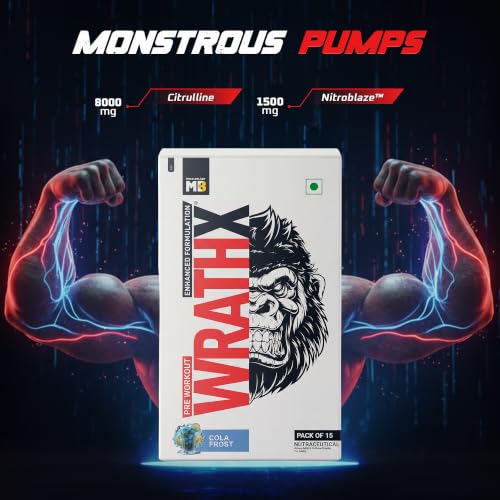 Image of MuscleBlaze Pre Workout WrathX Powder, Cola Frost, 270g, 15 Servings | Fully Loaded, Crash Free with Caffeine, Citrulline and Beta Alanine | Trustified Certified | Built for Athletes - Dope Free