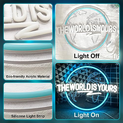 Image of The World Is Yours Neon Sign Carved Planet The World Is Yours LED Signs for Wall Decor Neon Lights for Bedroom Classroom Man Cave Game Room Birthday Cristmas Gifts for Friends Lover