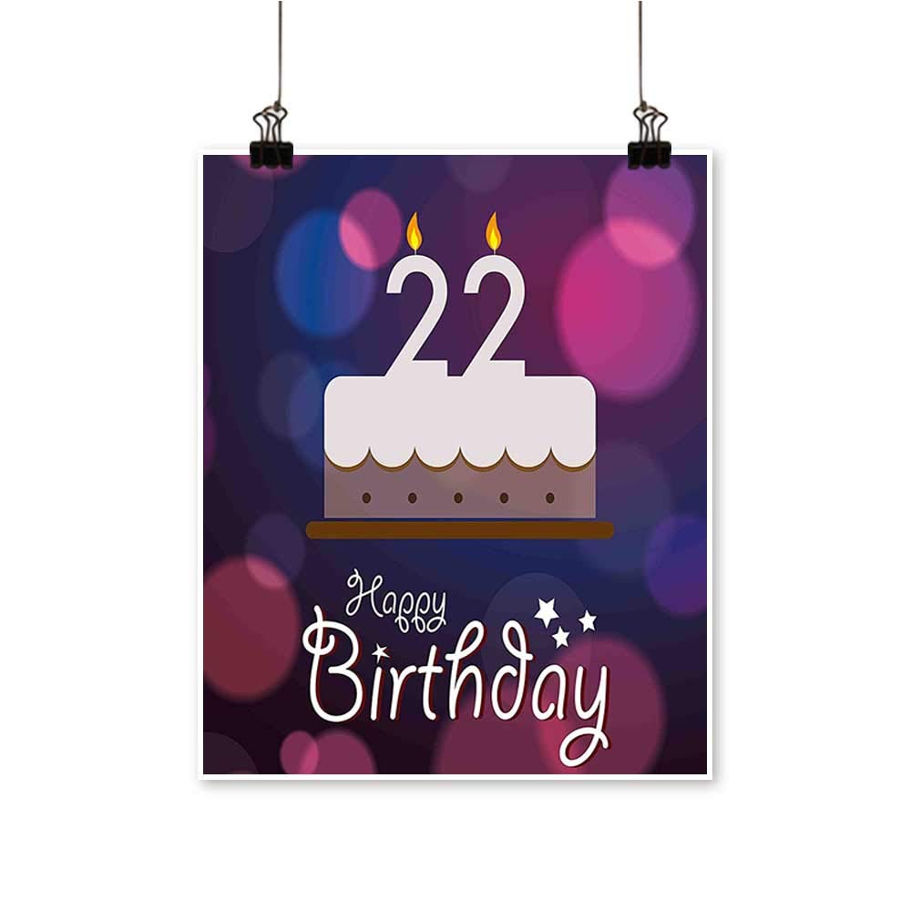 Artwork for Office Decorations Vibrant Greeting Bokeh Backdrop Surprise Party Cake Image Fuchsia Dark Blue Canvas Living Room,24"W x 44"L/1pc(Frameless)