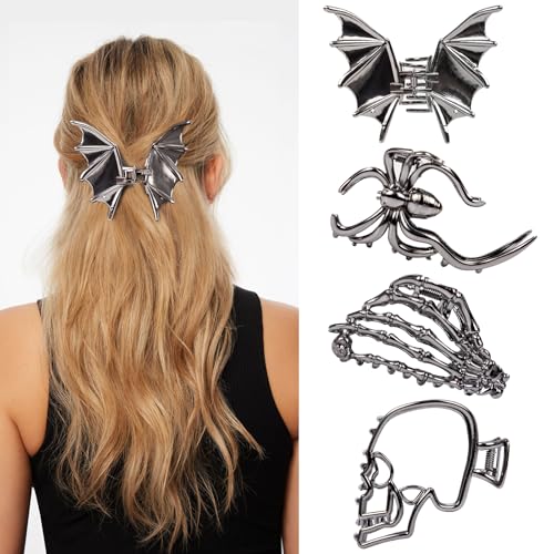 4 Pack Bat Hair Claw Clips for Thick Thin Hair Goth Skull Hair Accessories for Women Girls Spooky Gift for Women