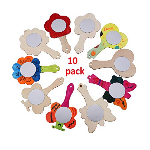 KEWEIS 10pcs Creative DIY White Wood Mold Mirror Painting Handmade Craft Kids Toys