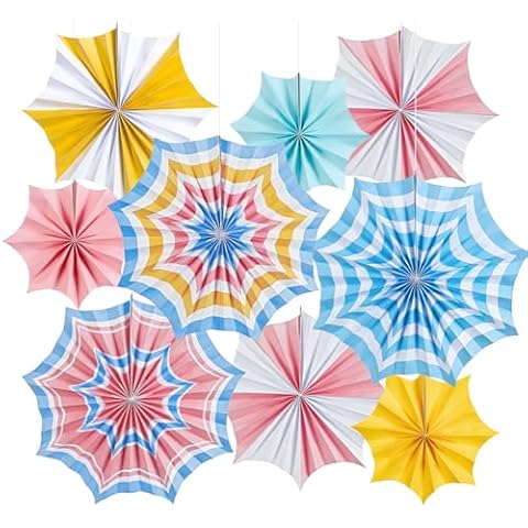 PAPER JAZZ paper fans party decorations Beach sun umbrella printed paper fans Summer Party Decoration Beach Theme Party Decoration Supplies for Birthday Baby Shower Summer Party Cover