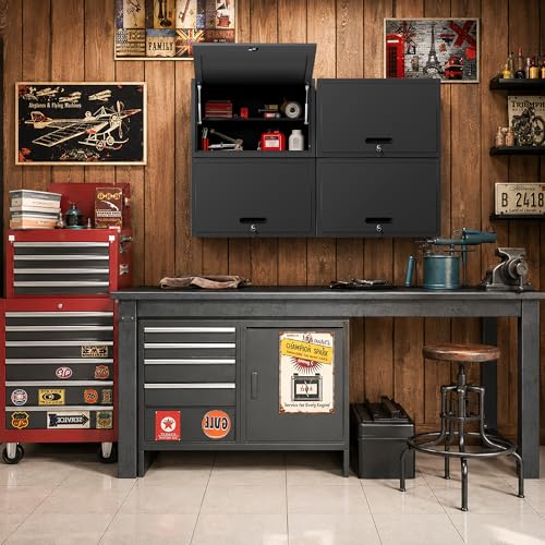 Image of Wall Mounted Metal Storage Cabinet, Garage Hanging Tool Cabinet