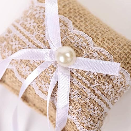 Mnixy Ring Cushion Wedding,2pcs Wedding Ring Box Retro Creative Linen With Lace Bow For Wedding Ring Bracelet Necklace Display Got Engaged Feast