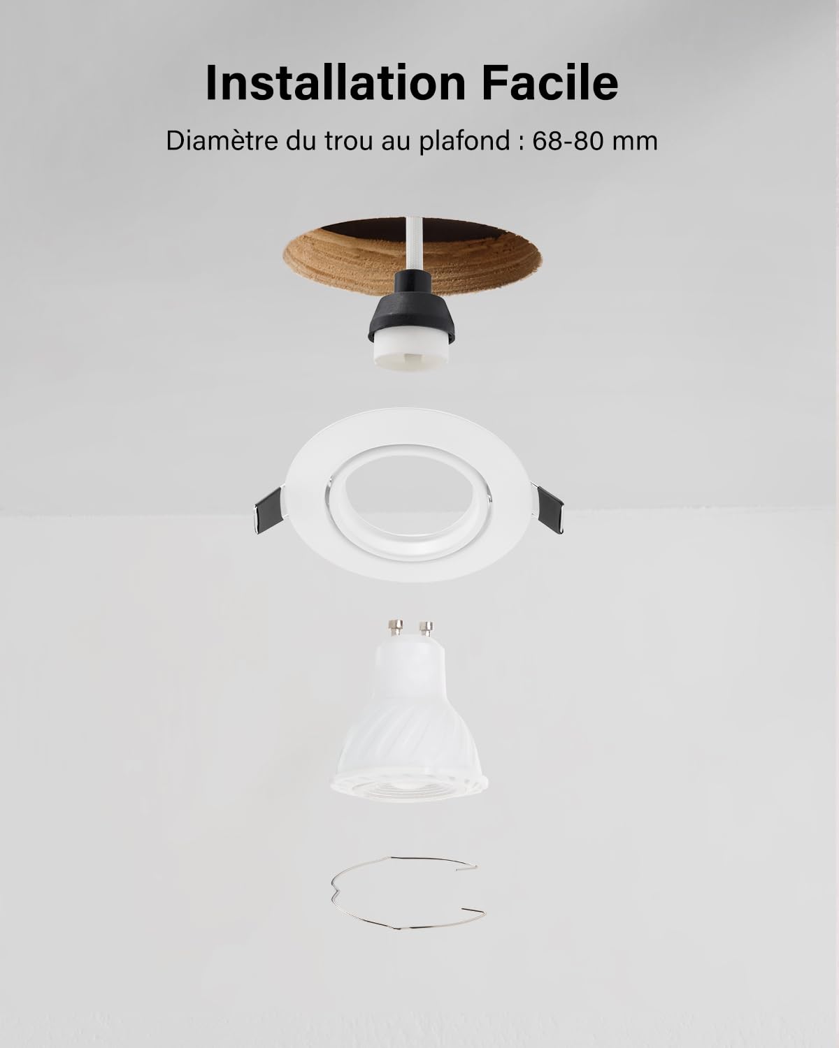 Leselux Spot Encastrable GU10 Set 10 Pièces Cadre Blanc Orientable 60° Trou Montage Ø68-80mm 230V