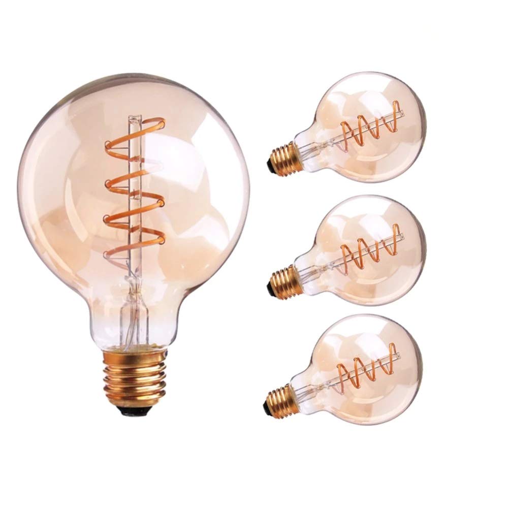 Bombilla, lámpara de filamento G95 Regulable, Bombilla Edison Espiral de 3 W, Globo ámbar, Bombilla LED de Cristal 2200 K/E27/220 V, Bombilla Decorativa Dorada, para el h