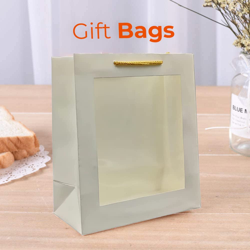 Arrow Paper Products White Transparent Window Bag Printed Gift Bags For Gifting | Weddings | Birthday | Holiday Presents (Size 9 X 9 X 4 Inch | Pack of 10) 4