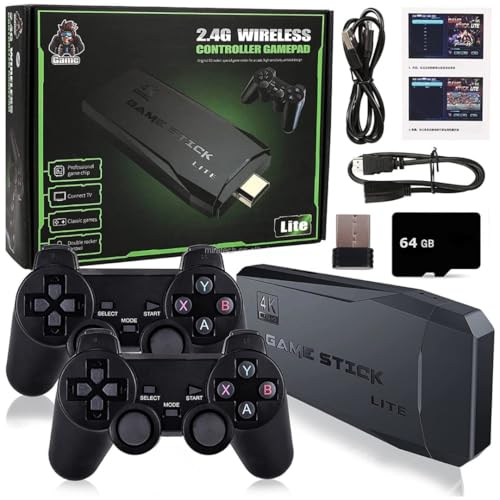 Consola Stick HDMI 9 Emuladores + 20.000 Videojuegos Retro 2 Mandos Inalámbricos Juegos Clásicos Tarjeta 64GB - Regalo cumpleaños, Fin Curso, niño, niña - Videoconsola Arcade Pincho Console TV