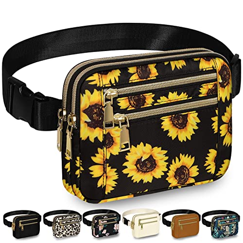 Image of Fanny Packs for Women 4 Zip Pocket Crossbody Belt Bag Waist Bags | Waterproof, Fashion Waist Pack, Crossbody Bags for Women, with Adjustable Strap, for Workout,Running,Traveling(Sunflower,M)