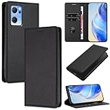 xinyunew Handyhülle für Oppo Reno 7 5G/Find X5 lite Hülle, Klapphülle Premium Lederhülle Klappbar Flip Hülle Tasche Magnet Kartenfach Standfunktion Klapphülle Schutzhülle, Schwarz