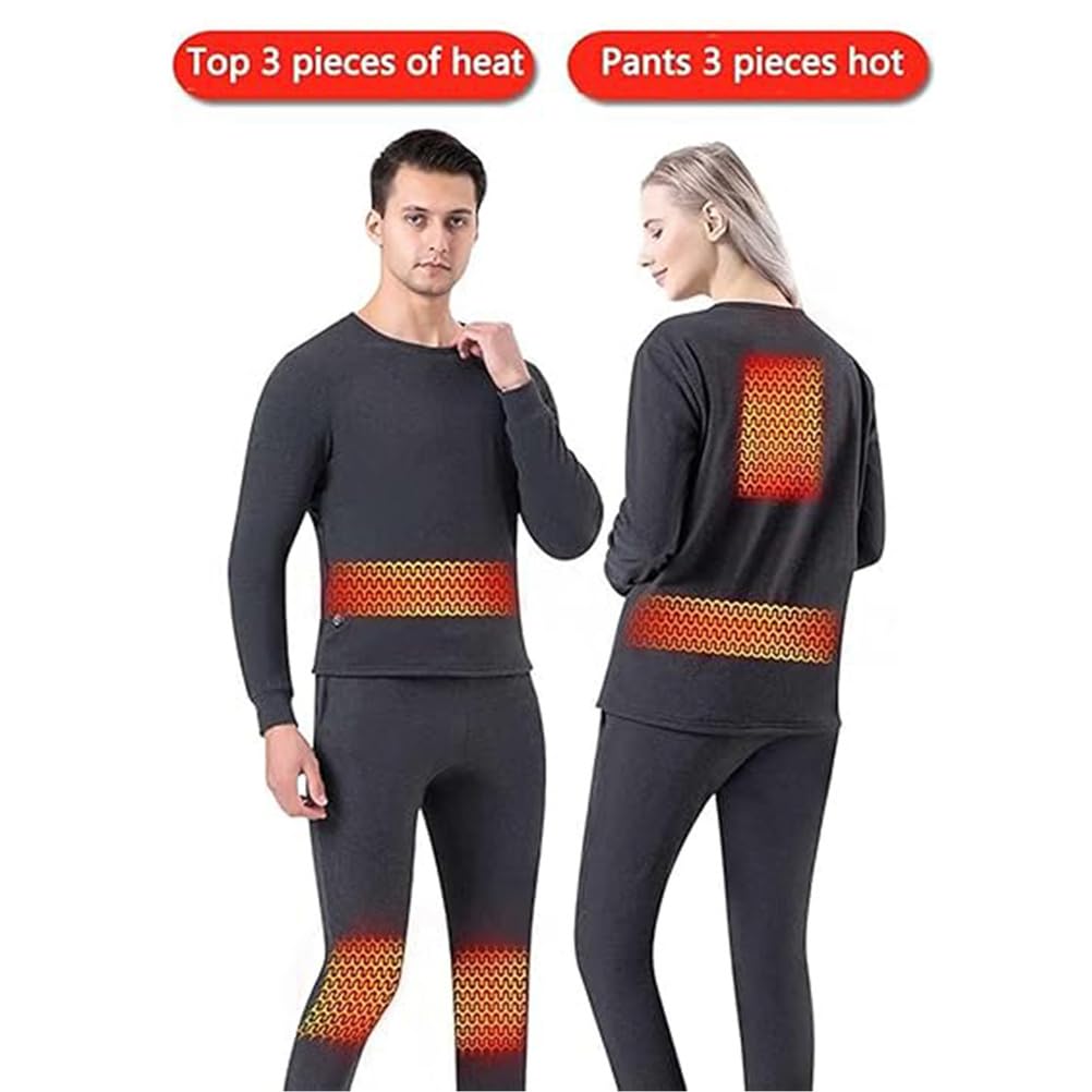 Completo Intimo Termico Riscaldato per Uomo e Donna, Strato Base Morbido e Caldo con Ricarica USB Unisex, Maglia e Pantaloni Termici Riscaldati,M