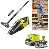 RYOBI 18V ONE+ Akku Handsauger Staubsauger Sauger R18HVF-0 - inklusive 4,0 Ah Lithium-Ionen-Akku, Schnellladegerät, Fugenbürste, Fugendüse, Bodendüse, Verlängerungsrohr, Adapter und Ersatzfiltereinsatz