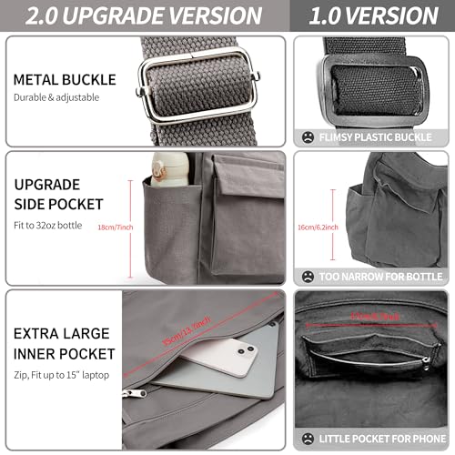 Image of KALIDI Canvas Tote Bag Zipper Large Crossbody Shoulder Bag Messenger Bag