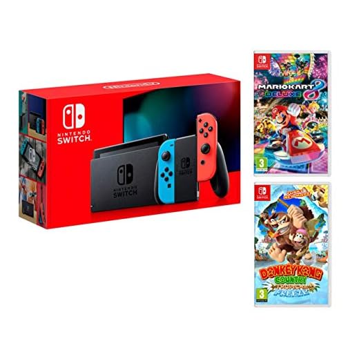 Nintendo Switch Console Rouge/Bleu Néon 32Go Pack + Mario Kart 8 Deluxe + Donkey Kong: Tropical Freeze