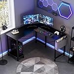 OLIXIS L Shaped Desk, 50-Inch Office Computer Gaming Desks Corner PC Table with Side Bag and Reversible Shelf for Home Work Study Writing Black - Image 4