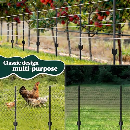 Image of 6 Pack Metal Fence Post, 4 Feet Heavy Duty Garden U-Post for Temporary Fencing, Fence Stakes for Wire Fence, No-dig Temporary Fence Posts (6)