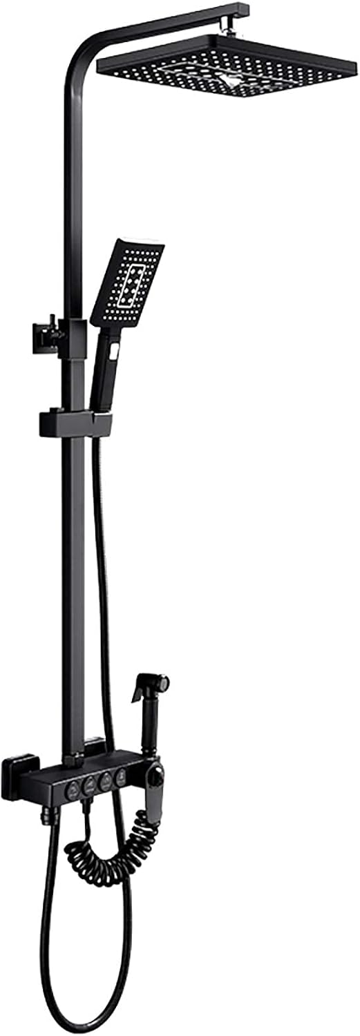 LUNEZY Black Shower Combo Set Thermostatic Bathroom Shower Faucet Set with Rainfall Shower Head, Handheld Shower, Bathtub Faucet, Bidet Spray
