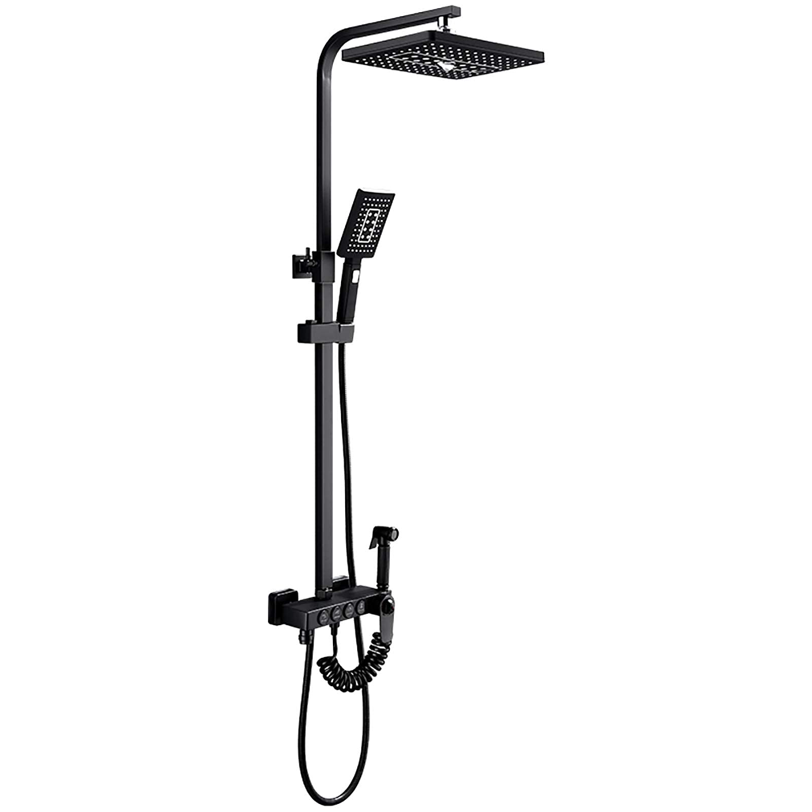 CWCQGH Black Shower Combo Set Thermostatic Bathroom Shower Faucet Set with Rainfall Shower Head, Handheld Shower, Bathtub Faucet, Bidet Spray