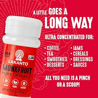 Lakanto Pure Monk Fruit Sweetener Extract Powder - Erythritol Free, High Purity MV50, Mogroside 50, Great for Coffee, Tea, Smoothies, Desserts, Jams, Cereal, Dressings, Sauces (0.71 oz - Pack of 1)