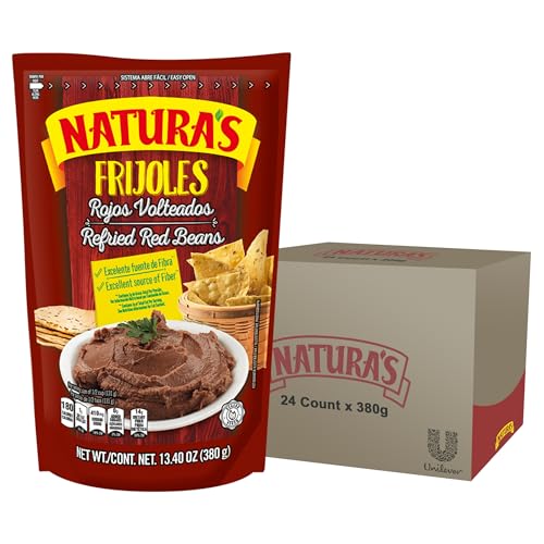 NATURA'S Refried Red Beans, Ready-to-Eat Vegetarian Refried Beans, Frijoles Rojos 13.4 oz Pouch (Pack of 24)