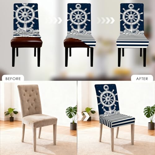 Image of Nuxovilar 4PCS Nautical Style Seaside Stretch Chair Covers 23.6x70in