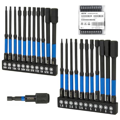 VESTTIO Hex Driver Bit Set, 23PCS, 1/4" Hex Shank, 4-Inch Long, Magnetic S2