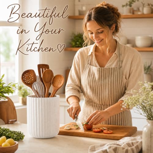 Image of Large Ceramic Utensil Holder, 7.2'' Utensil Crock for Kitchen Counter