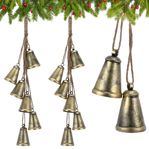 Moxweyeni 2 Sets Christmas Cow Bells for Decoration Vintage Brass