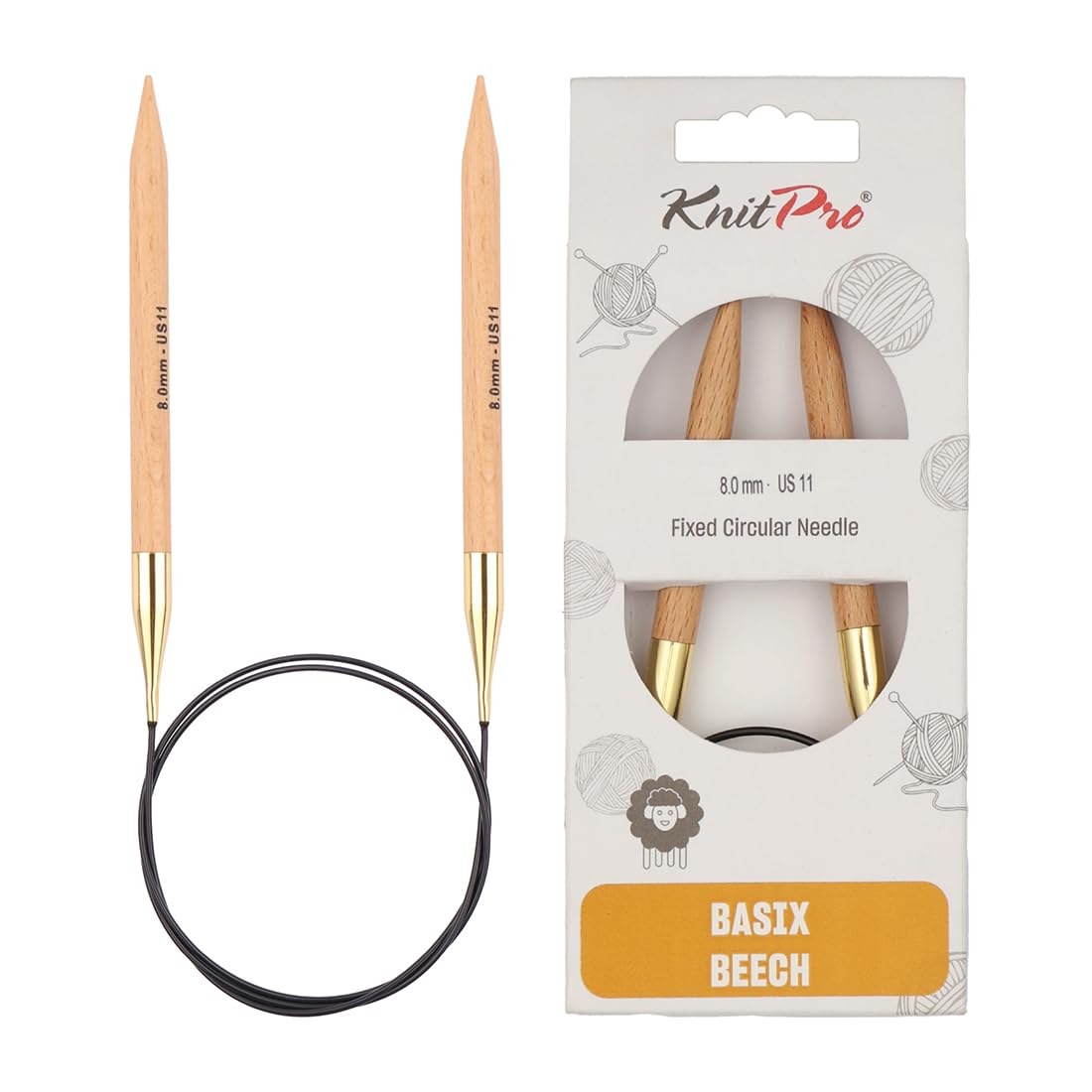 KnitPro Basix Beech Fixed Circular Needles 47" (120cm) | 8.00mm