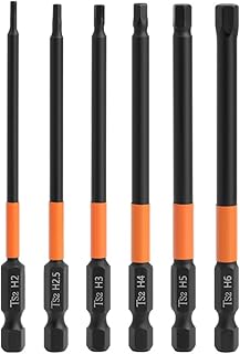 Saipor 6pcs Magnetic Allen Wrench Drill Bit Set with 1/4 Inch Hex Shank S2 Steel Hex Bits Set H2/H2.5/H3/H4/H5/H6 Metric Impact Hex Head Screwdriver Bit Set (3.93 Inch / 100mm Length)
