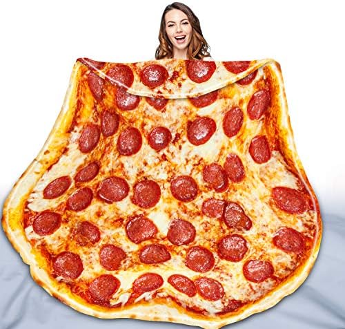 QiyI Pizza Blanket 2.0 Double Sided for Adult and Kids, Giant Funny Food Throw Blanket, Novelty Round Taco Blanket, Warm Soft Tortilla Blanket 60" in Diameter, Prosciutto Pizza 2