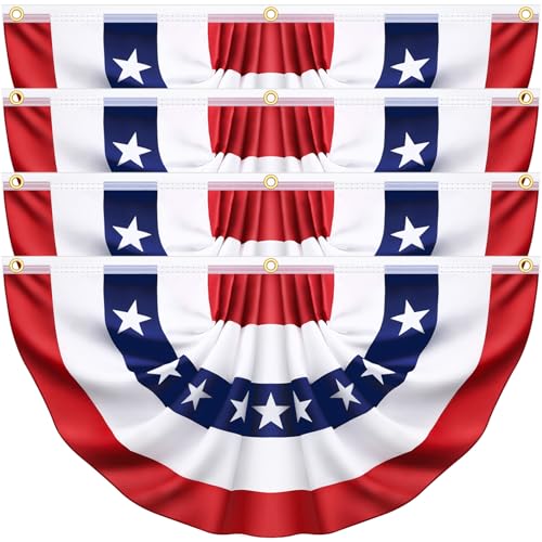 Image of 3 x 6 Feet 4 Pack American USA Pleated Half Fan Bunting Flags Outdoor Bunting Flags Patriotic Half Fan Banner Flag for Party Memorial Day Fourth of July Independence Day 4th of July Decorations