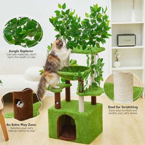 Woochpet 152 cm Katzenbaum mit Blättern zum Klettern, Verstecken und Schlafen, inklusive Hängematte, Kratzbaum und großem Katzenhaus – Bild 8