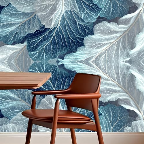 Image of Nuxovilar Blue Leaf Botanical Wallpaper Peel Stick Vinyl 15.75x39.37 | Flora Wrap, Liners, adhesive wallpaper, countertop contact paper, for bedroom, counter, table (Blue Leaf)
