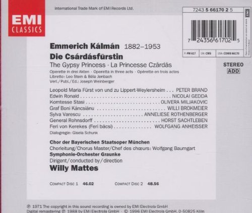 Miniatura 2 de Kalman - The Gypsy PrincessDie Csardasfurstin Complete EMI