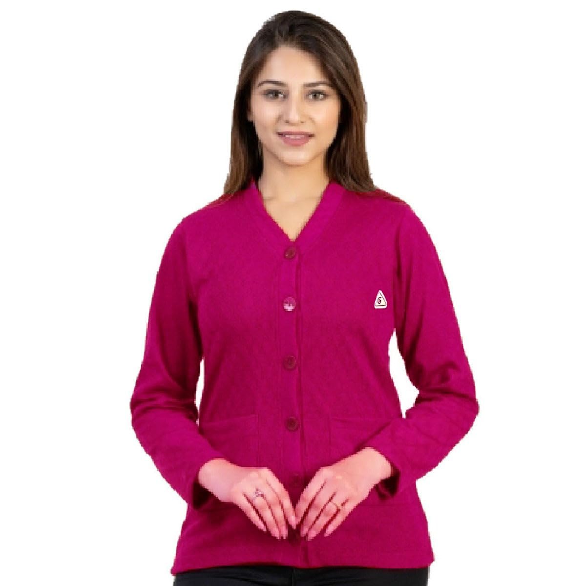 Women Woolen V-Neck with Double Collar Heavy Winter Wear Pure Wool Cardigan Sweater with Side Pockets and Solid Colour-picture-37