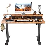 FEZIBO Bureau Assis Debout Électrique - 120*60 cm Bureau Table Debout Réglable en Hauteur Acier avec Système Anti-Collision, Support d'écran, Panneau Contrôle à Fonctions Mémoires, Cadre Noir/Marron