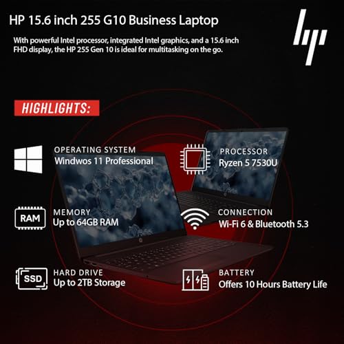 Image of HP 2026 New Generation 15.6 inch FHD Business and Student Laptop, AMD Ryzen 5 7000-Series(Outperforms i7-1165G7), 8GB RAM, 512GB SSD, Copilot AI, Ultra Quiet Design, Long Battery Life, Windows 11 Pro