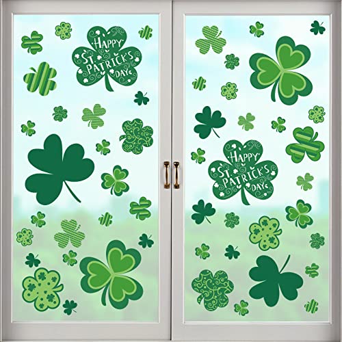 106 Pcs St Patricks Day Window Clings Shamrock Window Stickers Decorations for St. Patricks Window Decorations, 8 Sheets