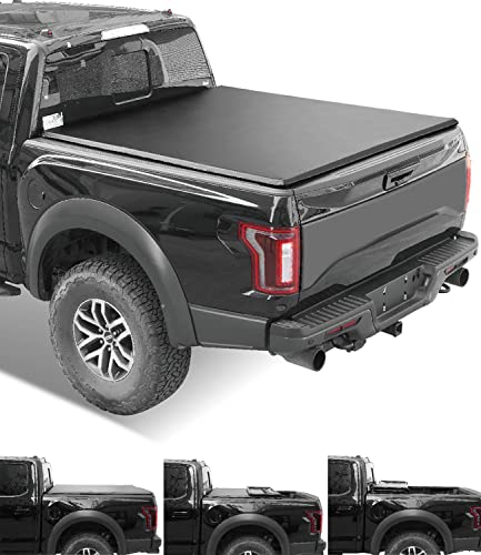 Lyon Cover 4.6ft / 54.4" Soft Tri-Fold Truck Bed Tonneau Cover for 2022 2023 Maverick Tonneau Cover | LED Lamp | 3 Years Warranty |