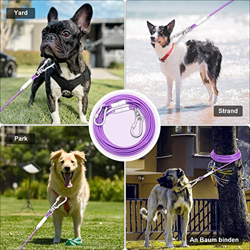 Tie-Out Leinen für Hunde,3/6/9/15m Hundeleine für den Hof,Hofleine Leinen für Hunde(Lila,9M