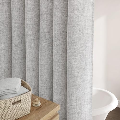 Awellife Grey Linen Style Shower Curtain Set with 12 Durable Hooks - Textured Fabric Heavy Cloth Shower Curtains for Bathroom 72 x 72 Inch