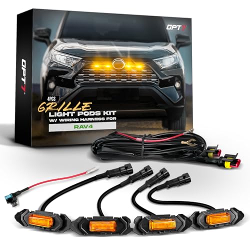 OPT7 4PCS Amber LED Grille Lights Compatible with 2019 2020 2021 2022 2023 2024 2025 RAV4, Front Grill Light, SUV DRL Accessories