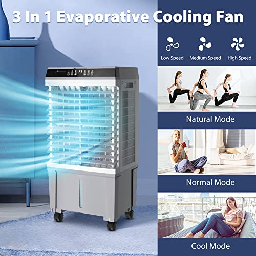 Lifeplus Evaporative Air Cooler, 1800 Cfm Swamp Cooler With Remote Control, 5.2 Gallon Large Water Tank, 3 Speed Cooling Fan, 4 Ice Packs, Portable Air Conditioner For Room Garage Commercial #TOP4
