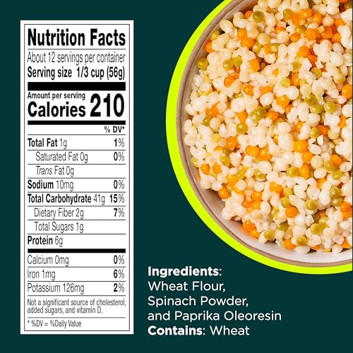 Image of RiceSelect Tri-Color Pearl Couscous, Spinach and Paprika Flavored Premium Toasted Israeli-Style Wheat Couscous, Non-GMO, Certified Kosher, 24.5oz Jar (Pack of 1)