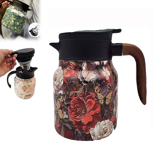 Tetera térmica, con patrón floral vintage, infusor integrado de té con patrón floral vintage, jarra térmica de acero inoxidable con tapa para bebidas calientes para bebidas calientes, cocina y hogar