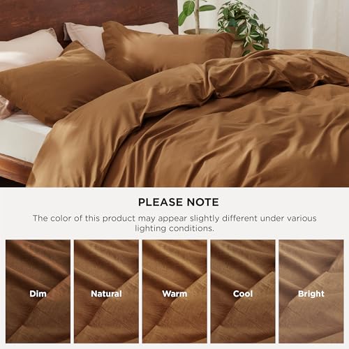 Bedsure 100% Washed Cotton Duvet Cover King Size - Hazelnut Brown Minimalist Cotton Duvet Cover Linen Like Breathable - GentleSoft™ Plain Simple Bedding (Hazelnut Brown, King, 104"x90")